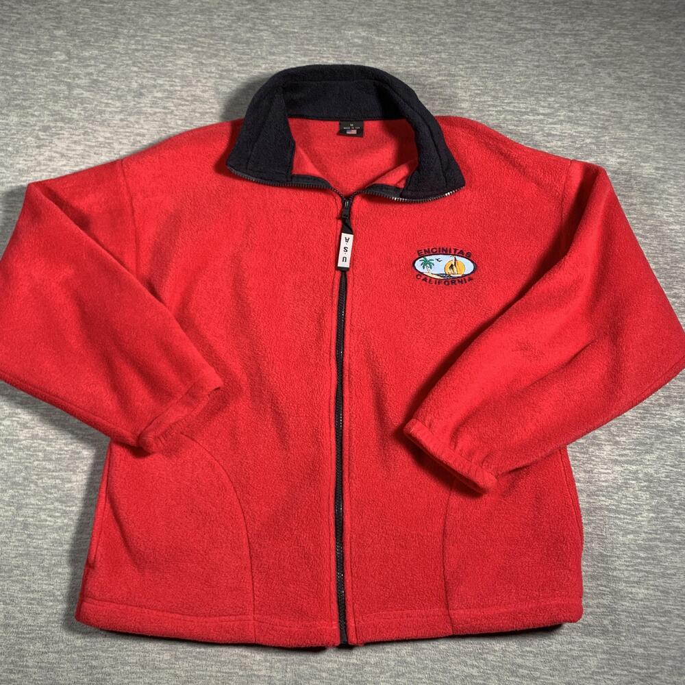 Encinitas California Jacket Mens Medium Red Fleece Full Zip Made USA Polyester
